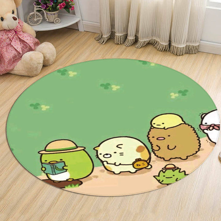 Lisslune | Green and Blue Children's Rug Polyester Cartoon Character Pattern Rug Pet Friendly Washable Non-Slip Back Carpet for Decoration