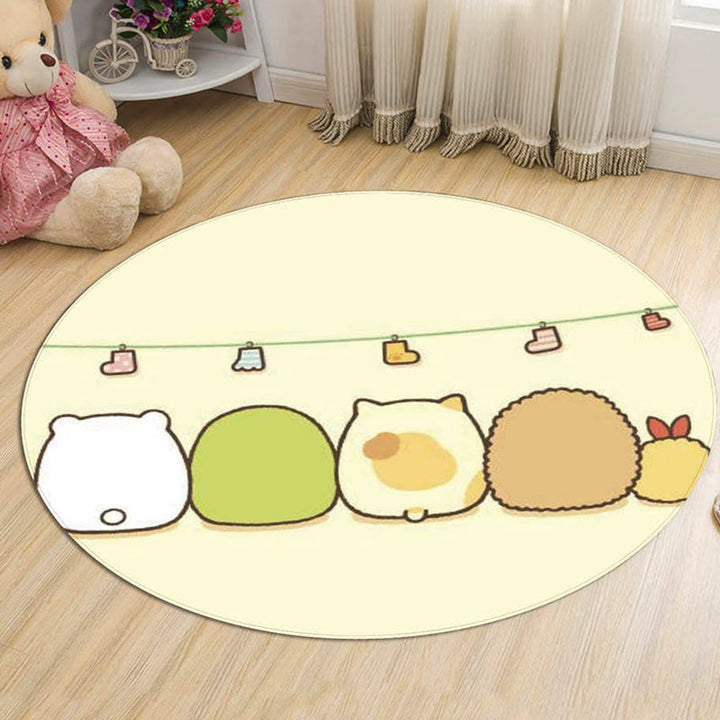 Lisslune | Green and Blue Children's Rug Polyester Cartoon Character Pattern Rug Pet Friendly Washable Non-Slip Back Carpet for Decoration