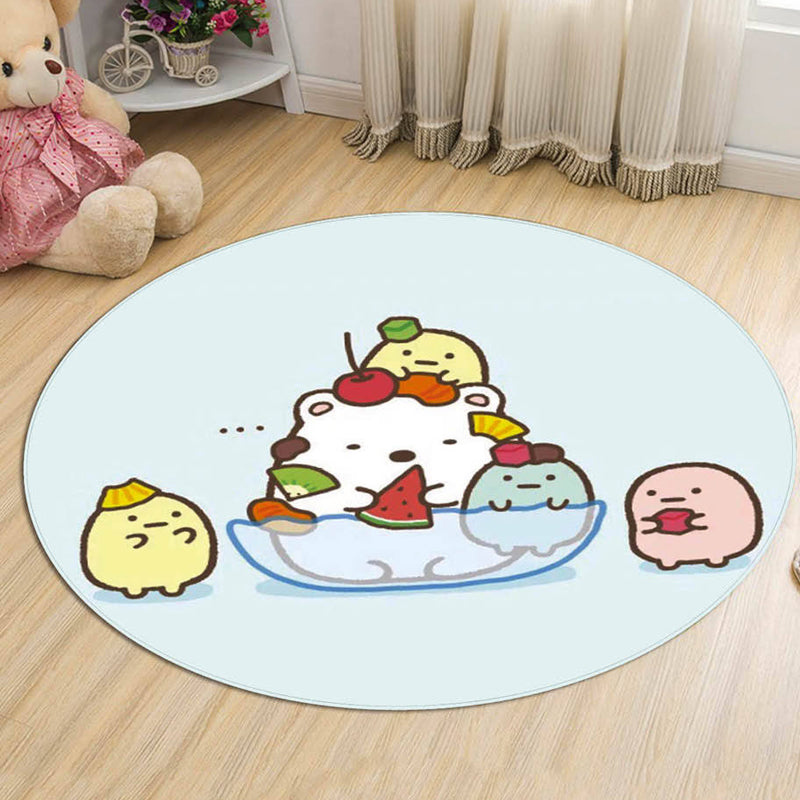 Lisslune | Green and Blue Children's Rug Polyester Cartoon Character Pattern Rug Pet Friendly Washable Non-Slip Back Carpet for Decoration