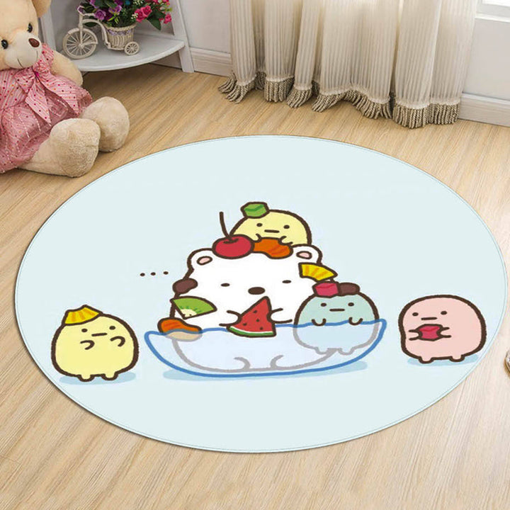 Lisslune | Green and Blue Children's Rug Polyester Cartoon Character Pattern Rug Pet Friendly Washable Non-Slip Back Carpet for Decoration
