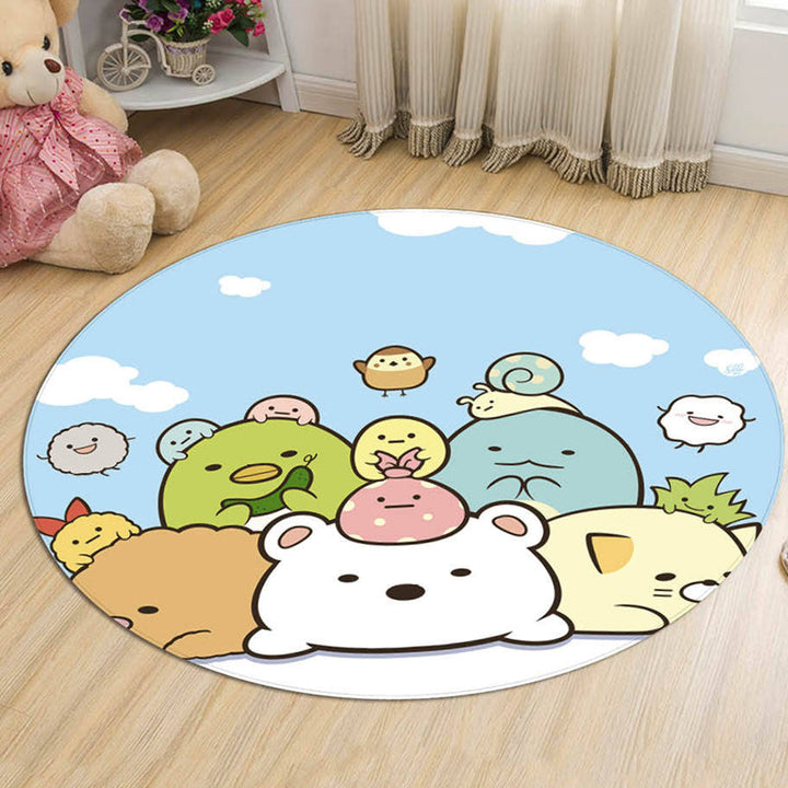 Lisslune | Green and Blue Children's Rug Polyester Cartoon Character Pattern Rug Pet Friendly Washable Non-Slip Back Carpet for Decoration