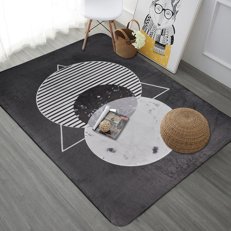 Lisslune | Modern Geometric Pattern Area Rug with Stripe Gray Multicolor Polyester Area Rug Washable Pet Friendly Non-Slip Area Rug for Living Room