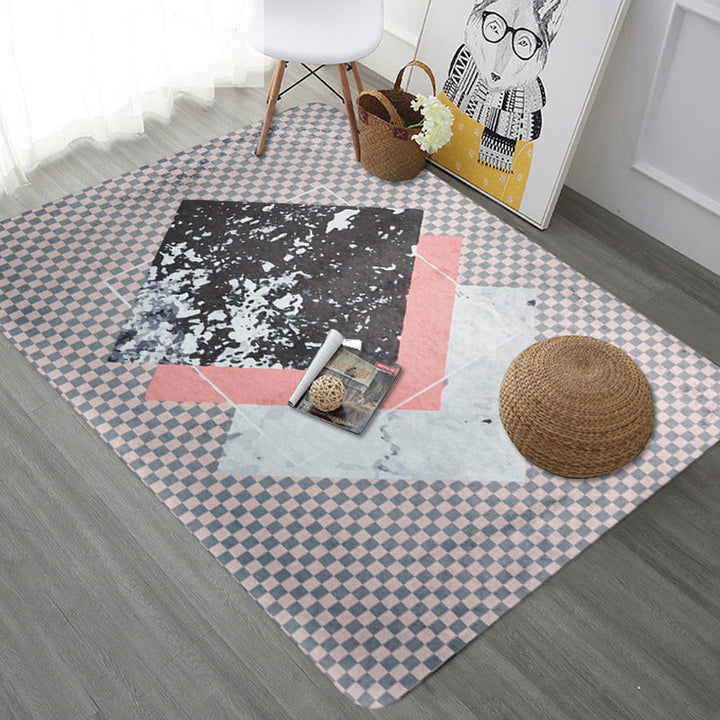 Lisslune | Modern Geometric Pattern Area Rug with Stripe Gray Multicolor Polyester Area Rug Washable Pet Friendly Non-Slip Area Rug for Living Room