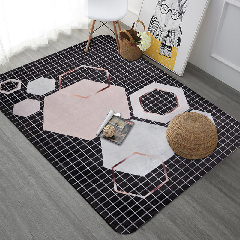 Lisslune | Modern Geometric Pattern Area Rug with Stripe Gray Multicolor Polyester Area Rug Washable Pet Friendly Non-Slip Area Rug for Living Room