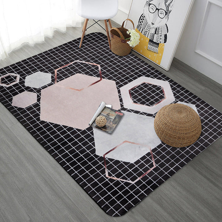 Lisslune | Modern Geometric Pattern Area Rug with Stripe Gray Multicolor Polyester Area Rug Washable Pet Friendly Non-Slip Area Rug for Living Room
