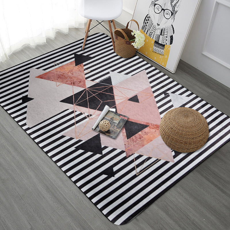 Lisslune | Modern Geometric Pattern Area Rug with Stripe Gray Multicolor Polyester Area Rug Washable Pet Friendly Non-Slip Area Rug for Living Room