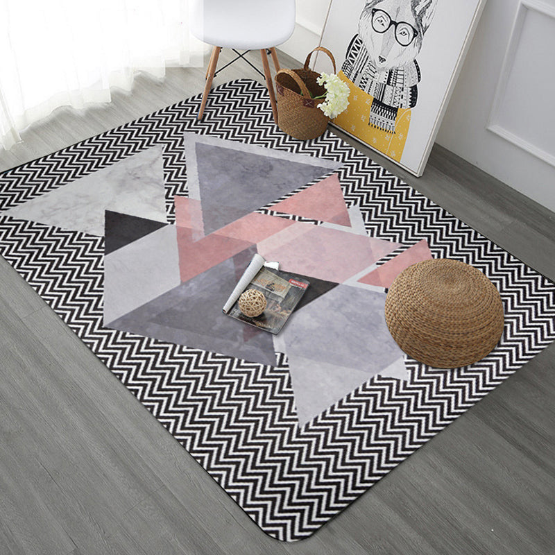 Lisslune | Modern Geometric Pattern Area Rug with Stripe Gray Multicolor Polyester Area Rug Washable Pet Friendly Non-Slip Area Rug for Living Room