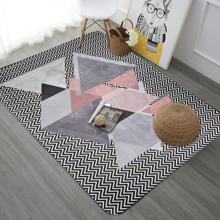 Lisslune | Modern Geometric Pattern Area Rug with Stripe Gray Multicolor Polyester Area Rug Washable Pet Friendly Non-Slip Area Rug for Living Room