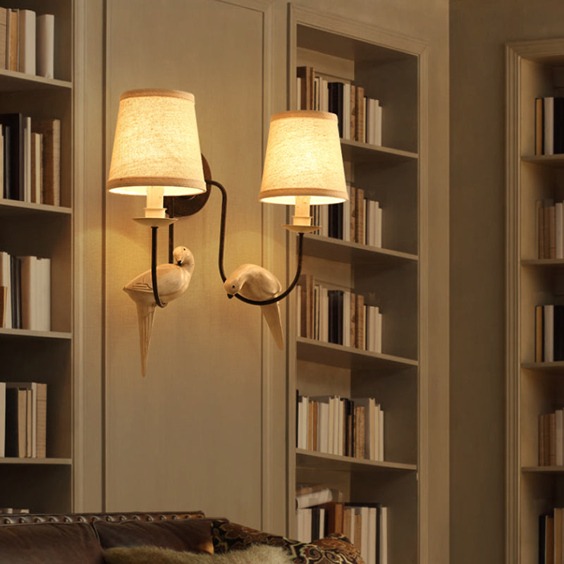 Skørter | Nursing Room Tapered Shade Wall Lamp Fabric Traditional White Wall Stone with Dove Decoration