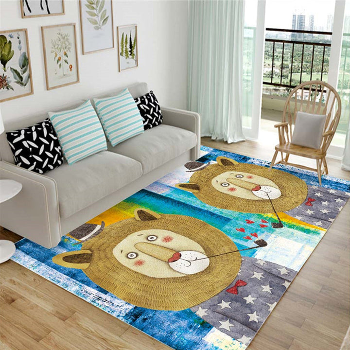 Lisslune | Children's animal pattern rug black and blue acrylic rug washable pet-friendly non-slip rug for the children's room