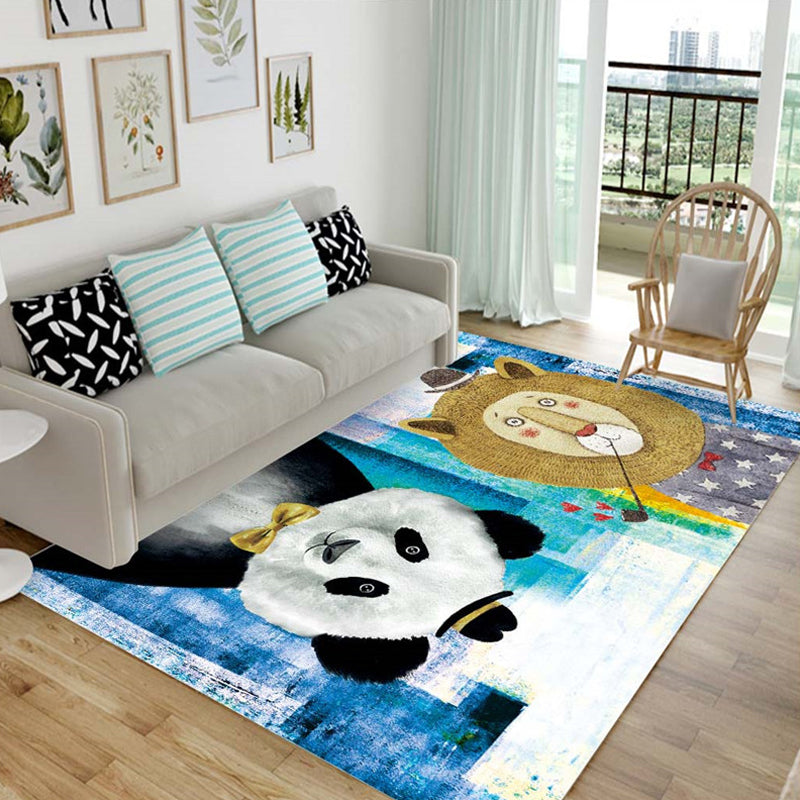 Lisslune | Children's animal pattern rug black and blue acrylic rug washable pet-friendly non-slip rug for the children's room