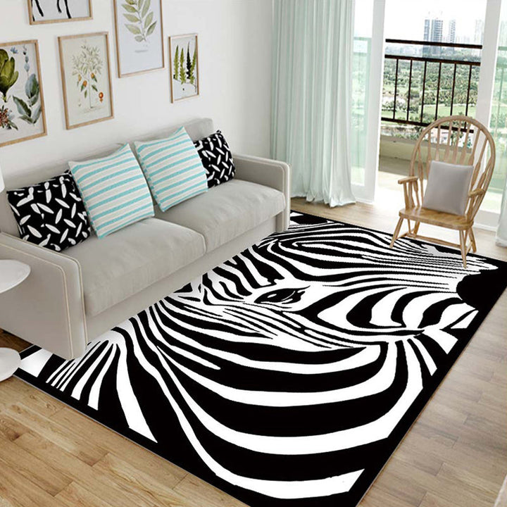 Lisslune | Children's animal pattern rug black and blue acrylic rug washable pet-friendly non-slip rug for the children's room