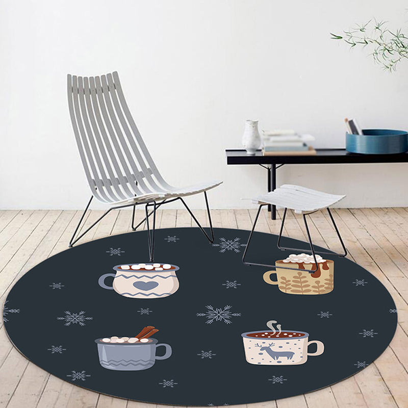 Lisslune | Kids Coffee Pattern Rug Black Polyester Rug Washable Pet Friendly Non-Slip Area Rug for the Children's Room