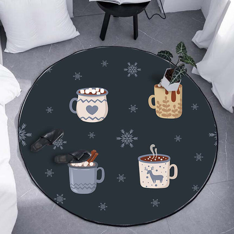 Lisslune | Kids Coffee Pattern Rug Black Polyester Rug Washable Pet Friendly Non-Slip Area Rug for the Children's Room