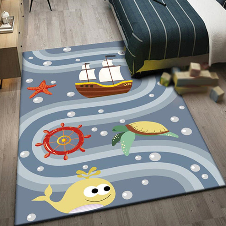 Lisslune | Beautiful whale pattern rug blue children's rug polyester pet-friendly washable area rug for the nursery