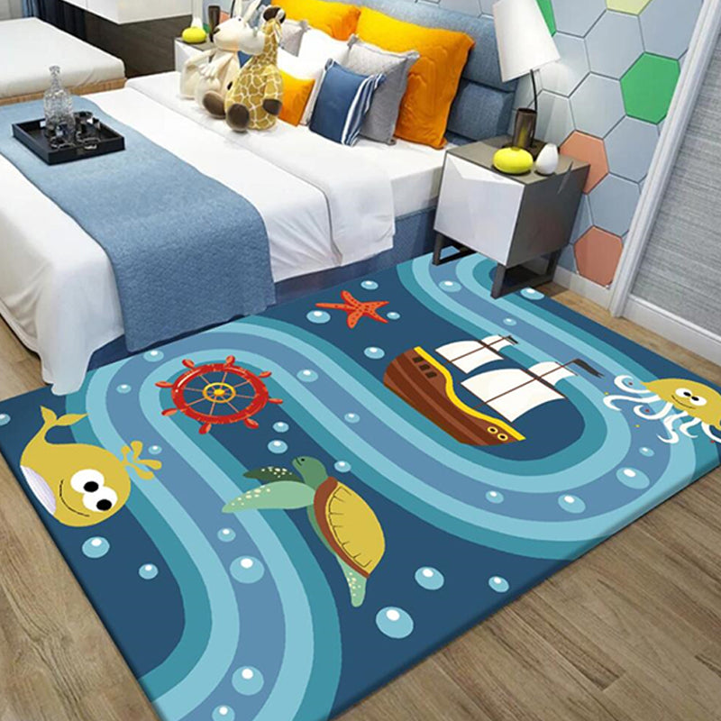 Lisslune | Beautiful whale pattern rug blue children's rug polyester pet-friendly washable area rug for the nursery