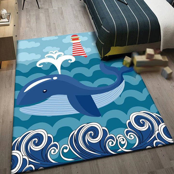 Lisslune | Beautiful whale pattern rug blue children's rug polyester pet-friendly washable area rug for the nursery
