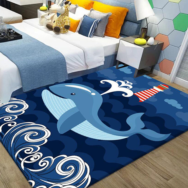 Lisslune | Beautiful whale pattern rug blue children's rug polyester pet-friendly washable area rug for the nursery