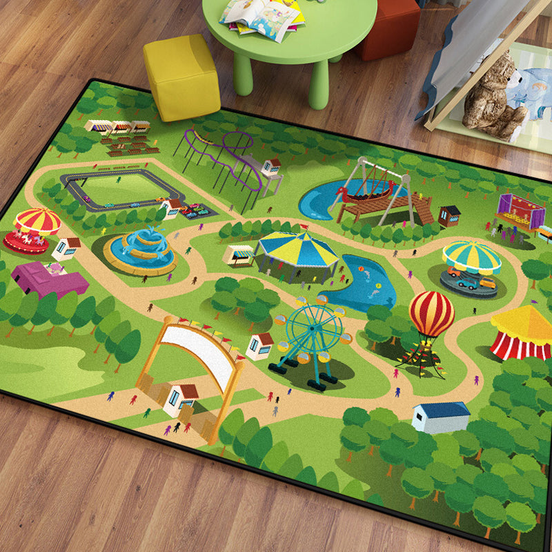 Lisslune | Stylish house sample rug with river green and blue children's rug made of polyester, pet-friendly, washable rug for the children's room