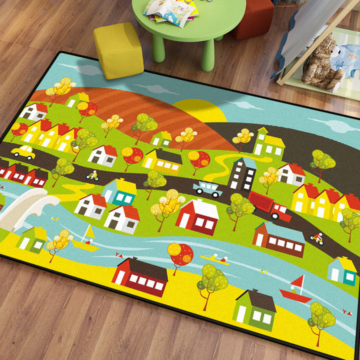 Lisslune | Stylish house sample rug with river green and blue children's rug made of polyester, pet-friendly, washable rug for the children's room