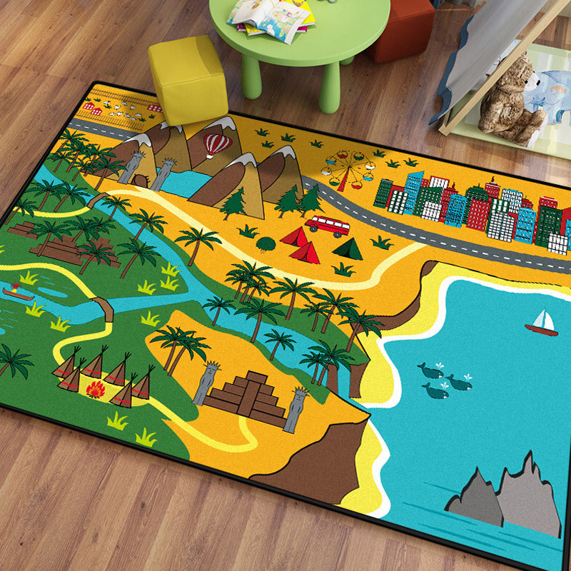 Lisslune | Stylish house sample rug with river green and blue children's rug made of polyester, pet-friendly, washable rug for the children's room