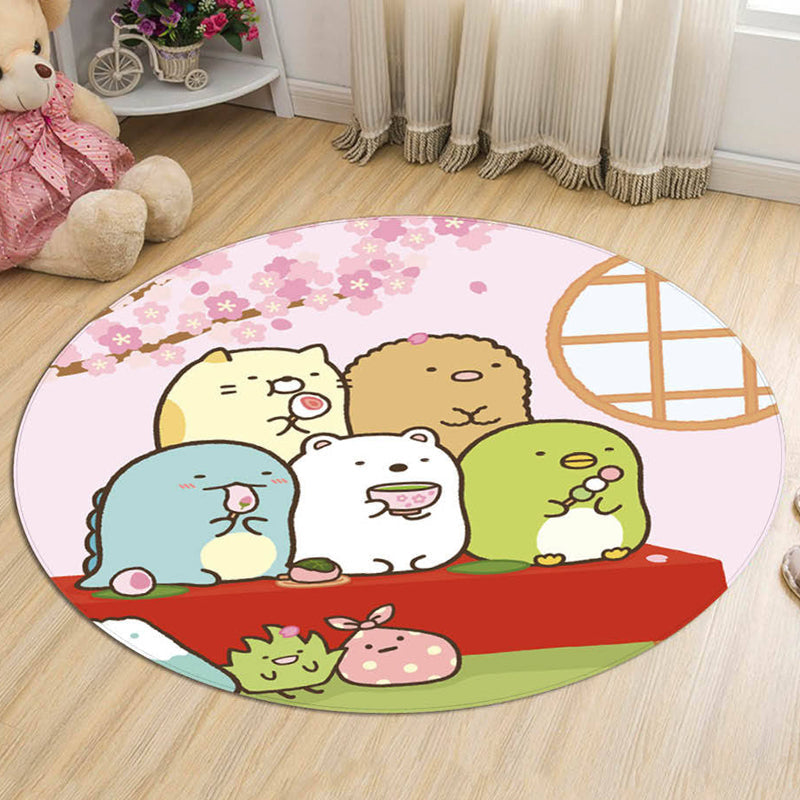 Lisslune | Stylish Cartoon Animal Pattern Carpet Multicolor Children's Carpet Polyester Washable Pet-Friendly Non-Slip Rug for Children's Room