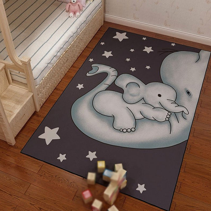 Lisslune | Unique cartoon animal pattern rug with star black and pink children's rug polyester washable pet-friendly non-slip rug for children's room