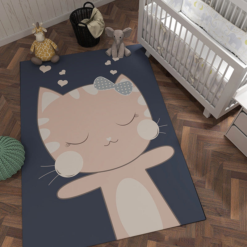 Lisslune | Unique cartoon animal pattern rug with star black and pink children's rug polyester washable pet-friendly non-slip rug for children's room