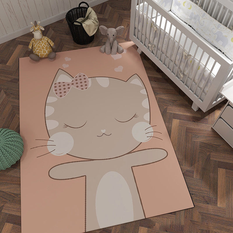 Lisslune | Unique cartoon animal pattern rug with star black and pink children's rug polyester washable pet-friendly non-slip rug for children's room