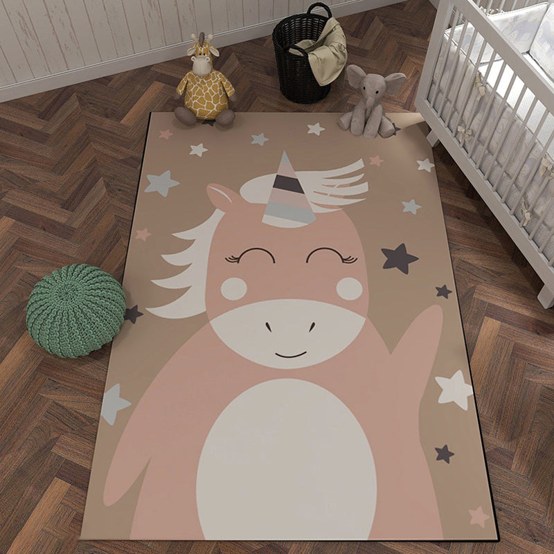 Lisslune | Unique cartoon animal pattern rug with star black and pink children's rug polyester washable pet-friendly non-slip rug for children's room