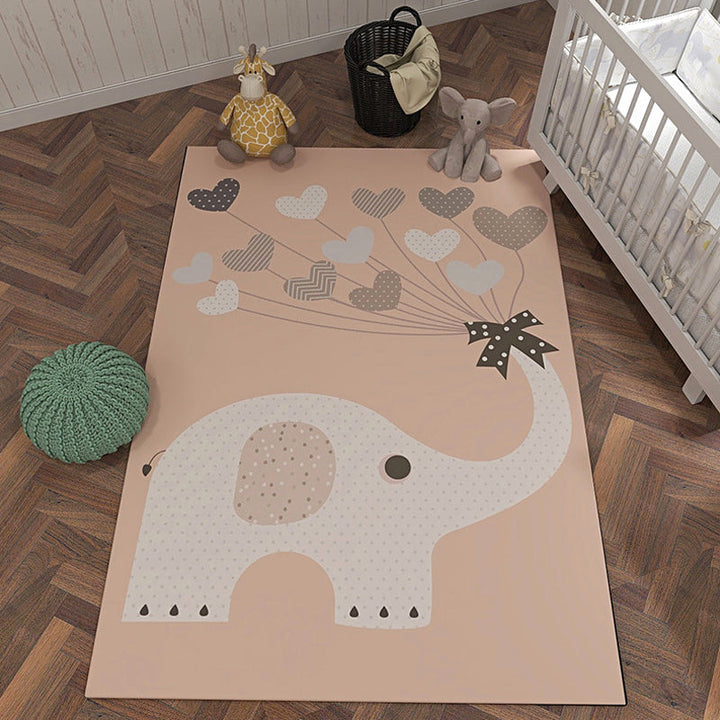 Lisslune | Gray and Orange Children’s Carpet Polyester Cartoon Animal Pattern Rug Pet-Friendly Washable Non-Slip Back Floor Mat for Decoration