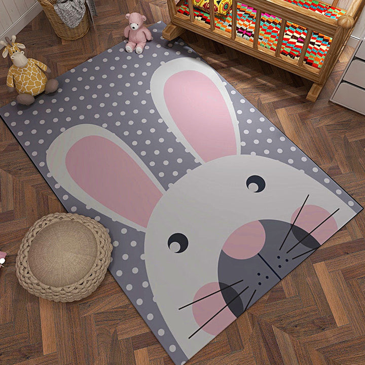 Lisslune | Gray and Orange Children’s Carpet Polyester Cartoon Animal Pattern Rug Pet-Friendly Washable Non-Slip Back Floor Mat for Decoration