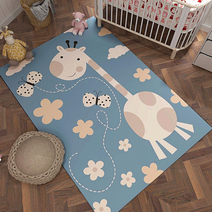 Lisslune | Gray and Orange Children’s Carpet Polyester Cartoon Animal Pattern Rug Pet-Friendly Washable Non-Slip Back Floor Mat for Decoration