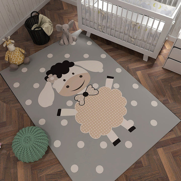 Lisslune | Gray and Orange Children’s Carpet Polyester Cartoon Animal Pattern Rug Pet-Friendly Washable Non-Slip Back Floor Mat for Decoration