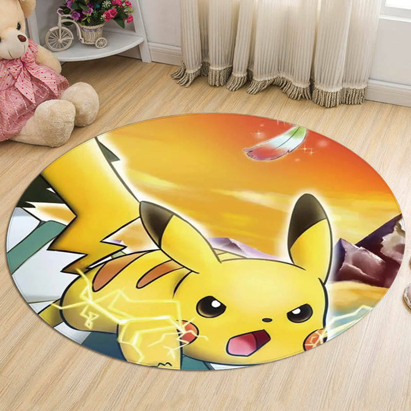 Lisslune | Yellow Kids Carpet Polyester Cartoon Animal Pattern Carpet Pet Friendly Washable Non-slip Backing Rug for Decoration