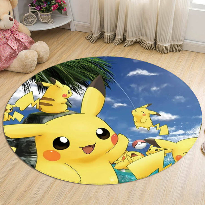 Lisslune | Yellow Kids Carpet Polyester Cartoon Animal Pattern Carpet Pet Friendly Washable Non-slip Backing Rug for Decoration