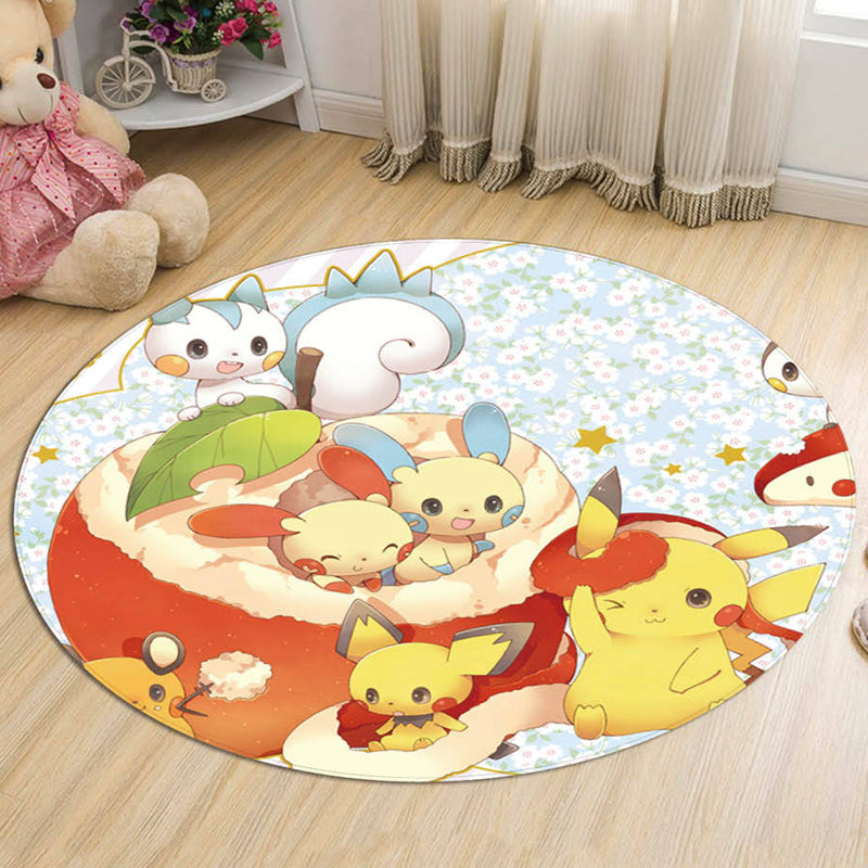 Lisslune | Yellow Kids Carpet Polyester Cartoon Animal Pattern Carpet Pet Friendly Washable Non-slip Backing Rug for Decoration