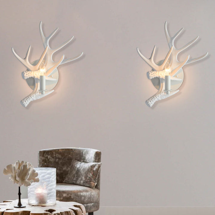 Skørter | Rustic Style Antler Wall Lamp Resin Single Light Wall Lights Light in White Finish for Indoor Villa