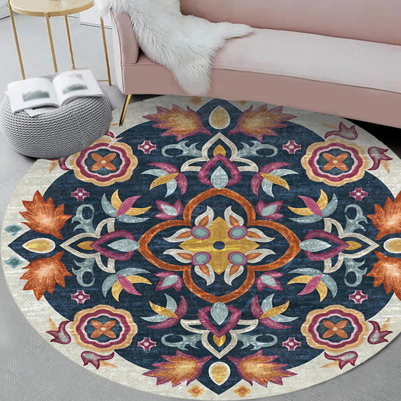 Lisslune | Unique Flower Pattern Rug Colorful Moroccan Rug Polyester Pet Friendly Non-Slip Back Washable Rug for the Living Room