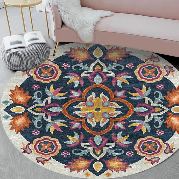 Lisslune | Unique Flower Pattern Rug Colorful Moroccan Rug Polyester Pet Friendly Non-Slip Back Washable Rug for the Living Room