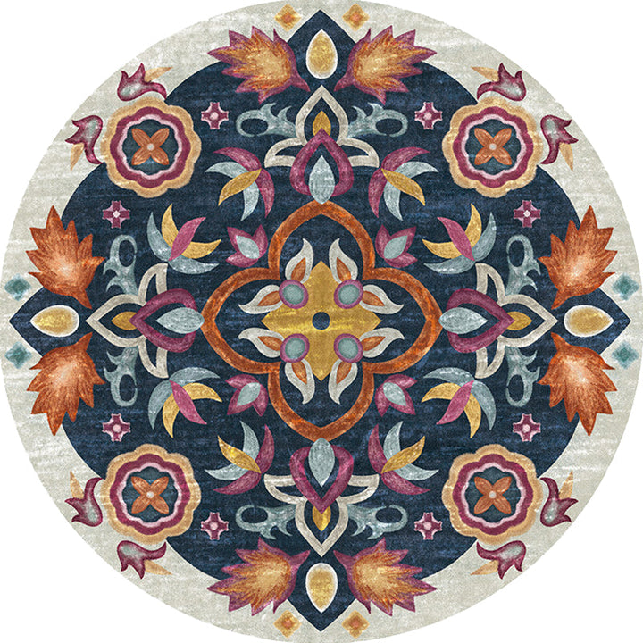 Lisslune | Unique Flower Pattern Rug Colorful Moroccan Rug Polyester Pet Friendly Non-Slip Back Washable Rug for the Living Room