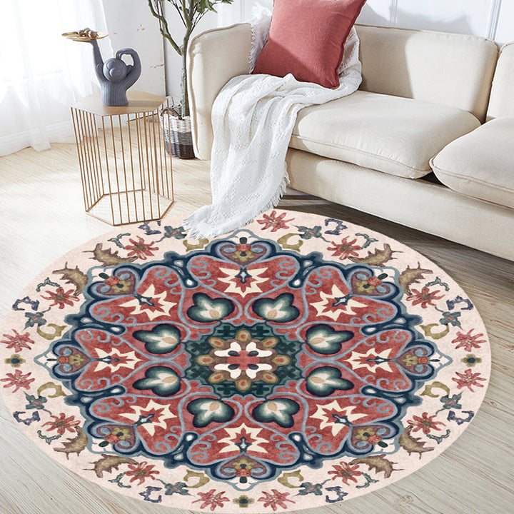 Lisslune | Unique Flower Pattern Rug Colorful Moroccan Rug Polyester Pet Friendly Non-Slip Back Washable Rug for the Living Room