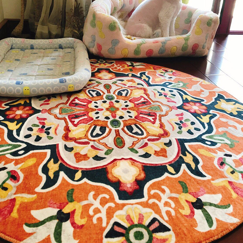 Lisslune | Unique Flower Pattern Rug Colorful Moroccan Rug Polyester Pet Friendly Non-Slip Back Washable Rug for the Living Room