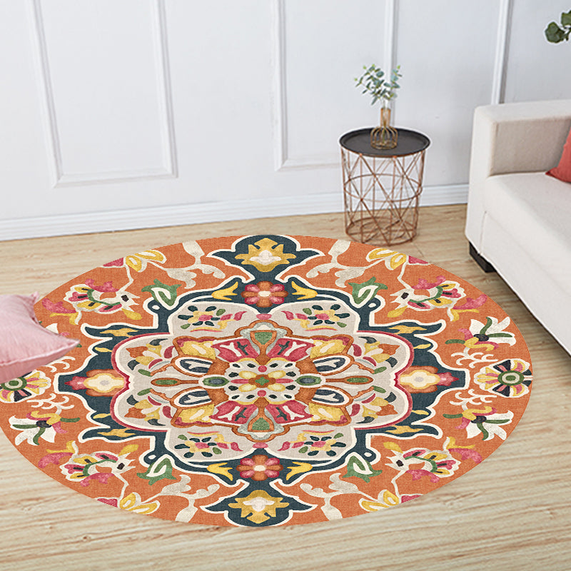 Lisslune | Unique Flower Pattern Rug Colorful Moroccan Rug Polyester Pet Friendly Non-Slip Back Washable Rug for the Living Room