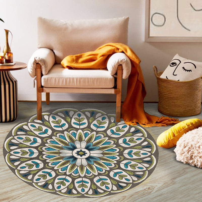 Lisslune | Unique Flower Pattern Rug Colorful Moroccan Rug Polyester Pet Friendly Non-Slip Back Washable Rug for the Living Room