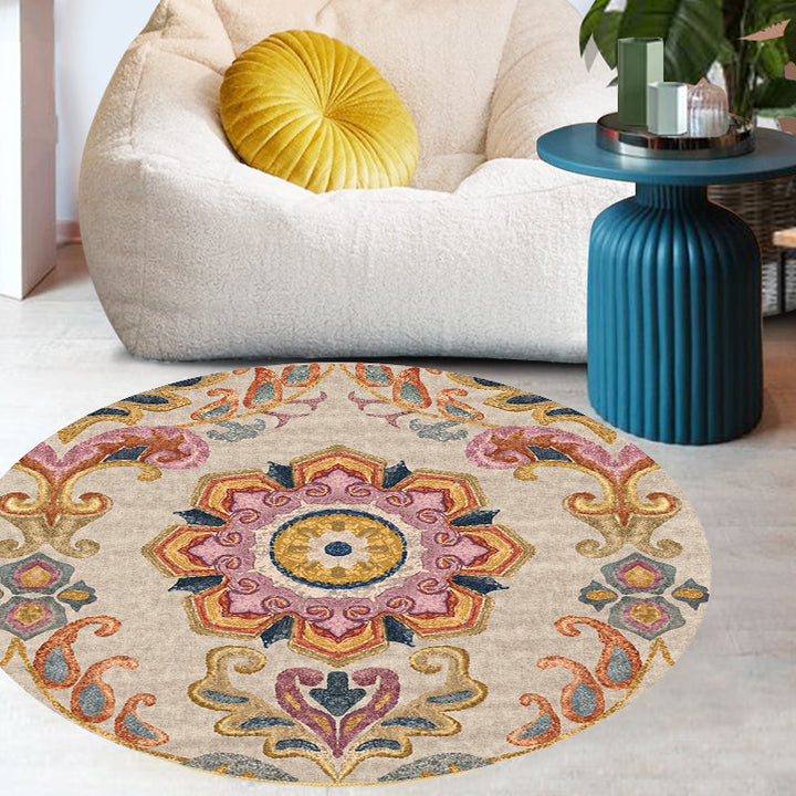 Lisslune | Unique Flower Pattern Rug Colorful Moroccan Rug Polyester Pet Friendly Non-Slip Back Washable Rug for the Living Room