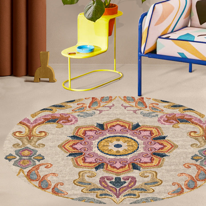 Lisslune | Unique Flower Pattern Rug Colorful Moroccan Rug Polyester Pet Friendly Non-Slip Back Washable Rug for the Living Room