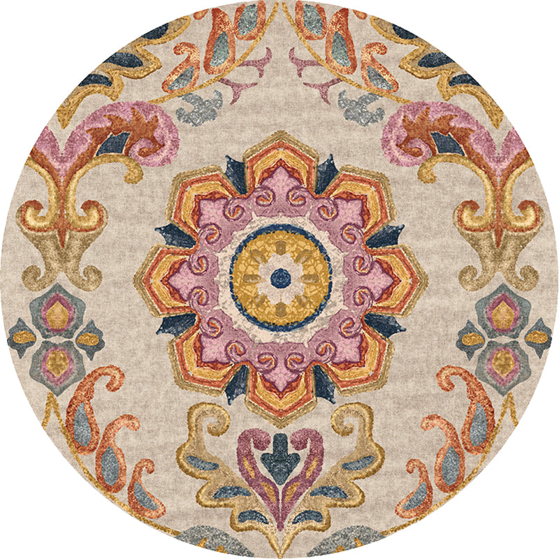 Lisslune | Unique Flower Pattern Rug Colorful Moroccan Rug Polyester Pet Friendly Non-Slip Back Washable Rug for the Living Room