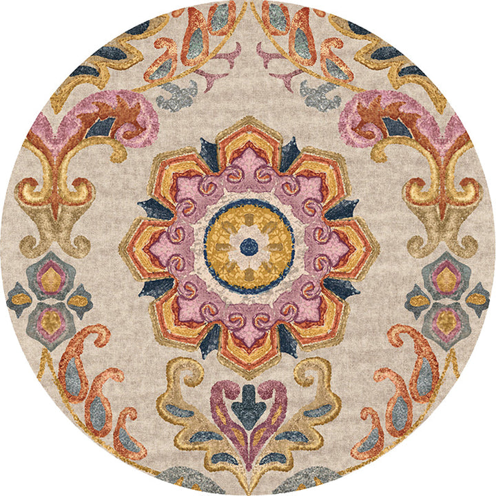 Lisslune | Unique Flower Pattern Rug Colorful Moroccan Rug Polyester Pet Friendly Non-Slip Back Washable Rug for the Living Room