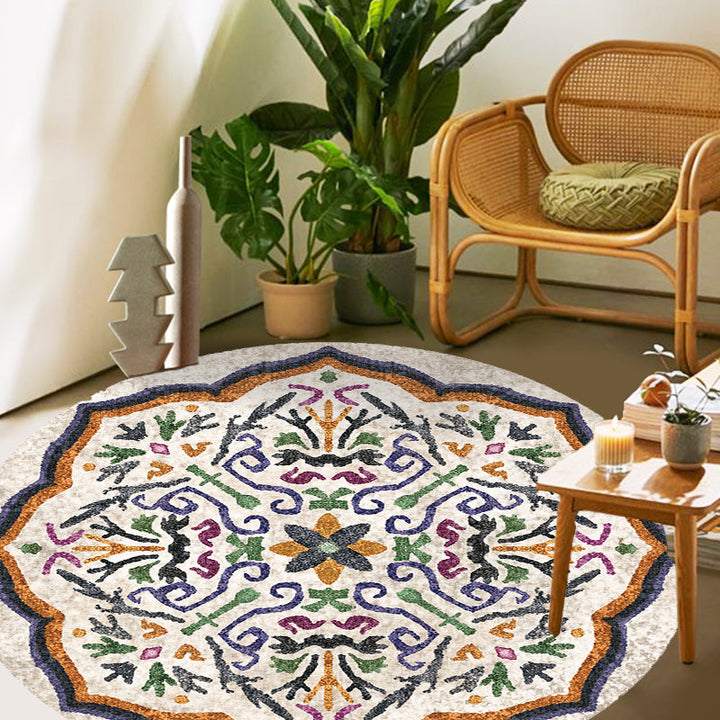 Lisslune | Unique Flower Pattern Rug Colorful Moroccan Rug Polyester Pet Friendly Non-Slip Back Washable Rug for the Living Room
